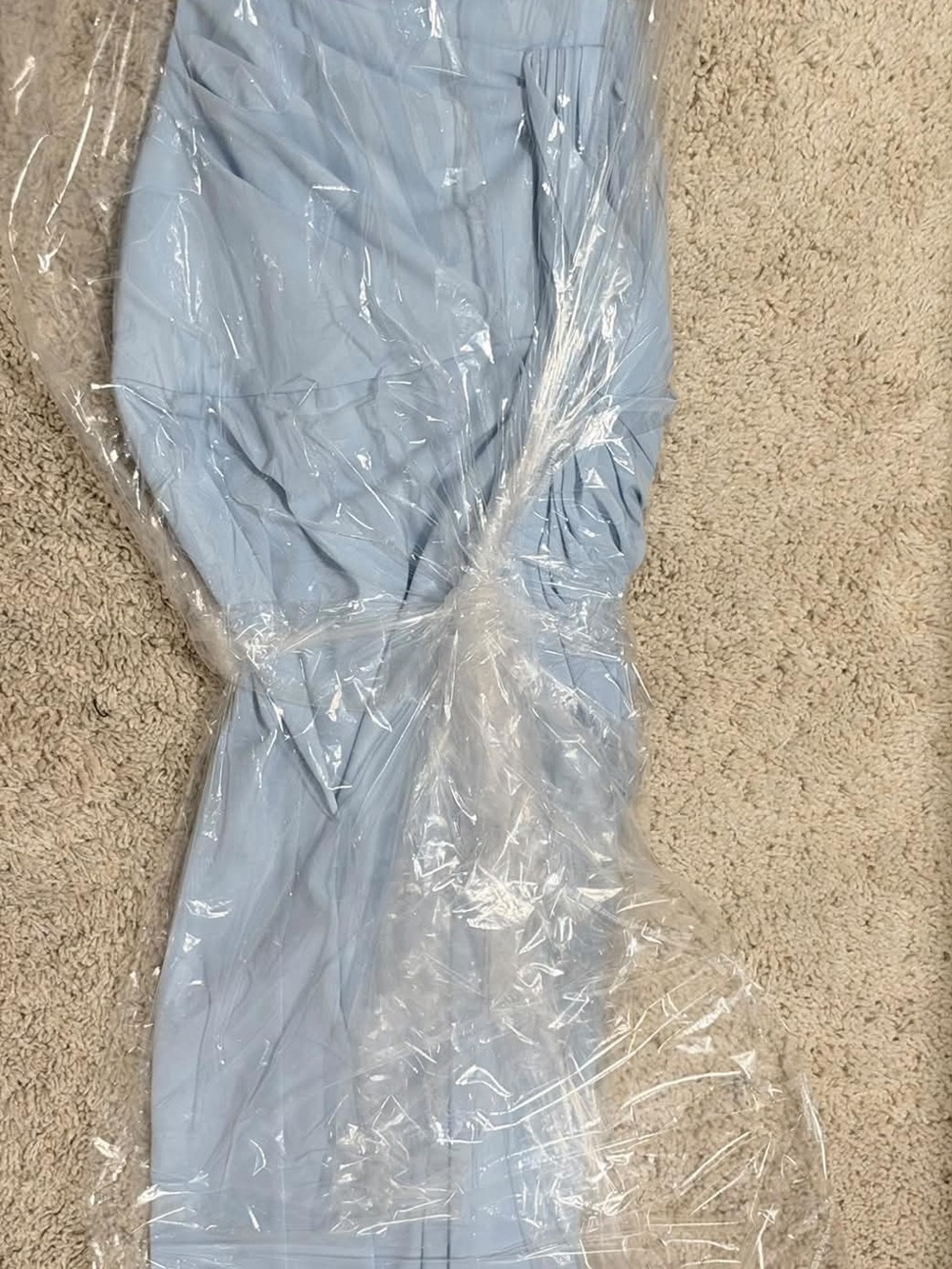 Strapless Light Blue Draped Evening Dress with High Slit - Picture 7 of 9